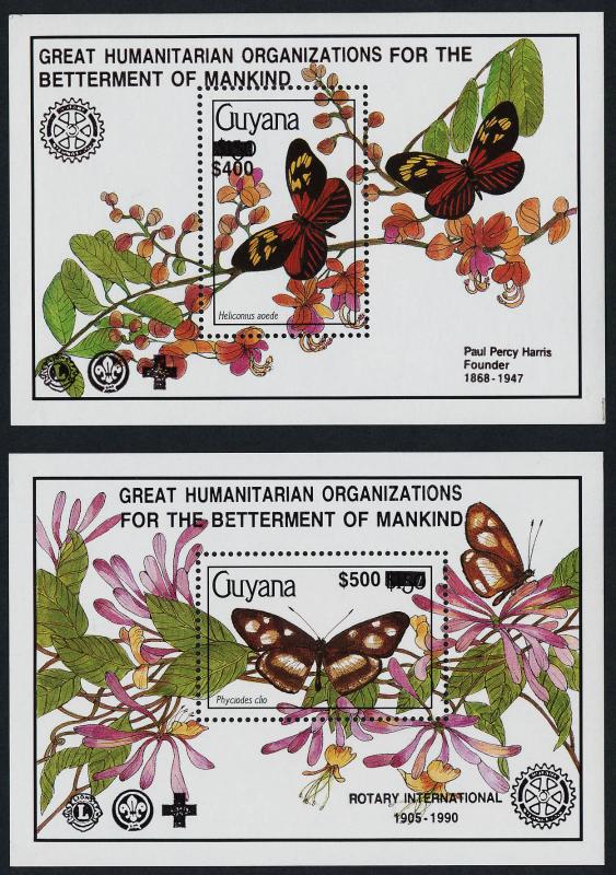 Guyana 2424-5 black o/p MNH Butterflies, Flowers, Rotary International