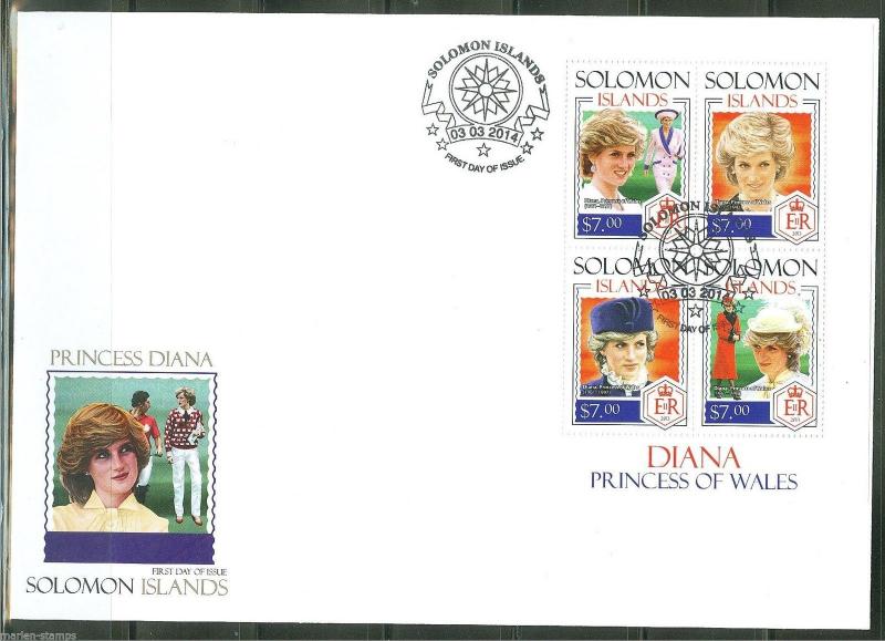 SOLOMON ISLANDS 2014 PRINCESS DIANA   SHEET  FIRST DAY COVER