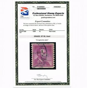 EXCELLENT GENUINE SCOTT #1058 USED 1958 ABRAHAM LINCOLN PSE CERT GRADED XF-90