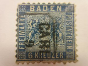 BADEN  Scott  16a  Thin & rounded top left corner  USED  LotGS2  Cat $95
