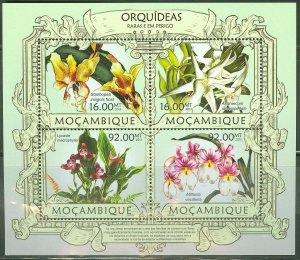 MOZAMBIQUE 2013 RARE AND ENDANGERED ORCHIDS SHEET OF FOUR STAMPS