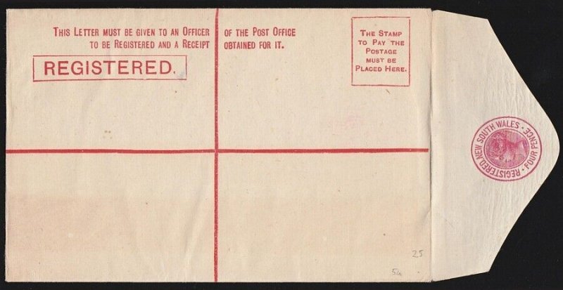 NEW SOUTH WALES Registered Envelope: 1889 QV 4d, size G. H&G C5a.