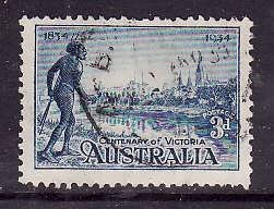 Australia-Sc#143-used 3p blue Tribesman -1934-