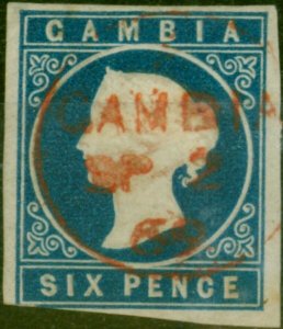 Gambia 1869 6d Blue SG3a Good Used (3)