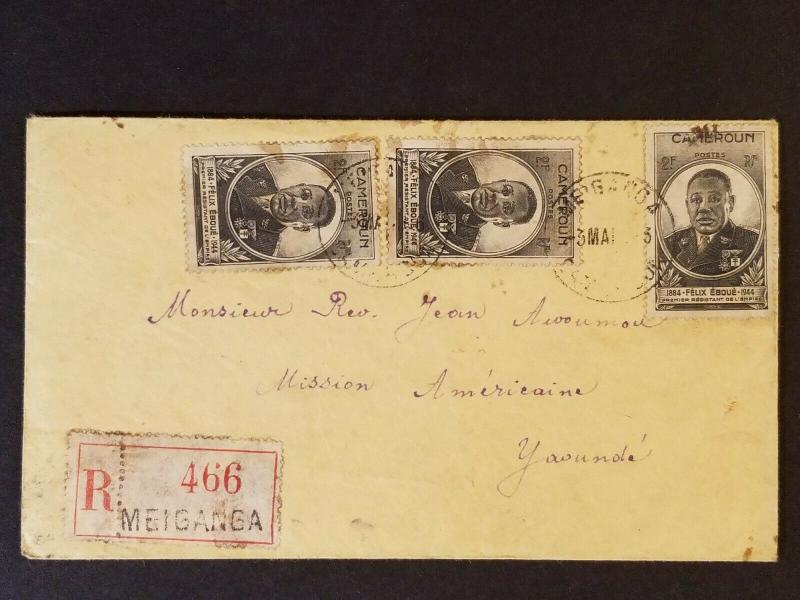 1946 Meiganga Cameroon to American School of Yaounde Mission Registered Cover  