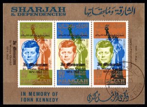 Sharjah 1965 Sc#C36a J.F.KENNEDY OVPT.CHURCHILL Souvenir Sheet FINE USED