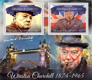 Stamps. Famous People,Winston Churchill Guinee 2022 year 1+1 sheets