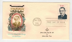 '86 Ameripex Presidents Farnam APAS DUAL CACHET MASONIC LBJ LYNDON JOHNSON TEXAS