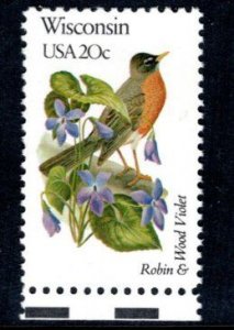 US 2001 MNH State Birds/Flowers Wisconsin Robin/Wood Violet