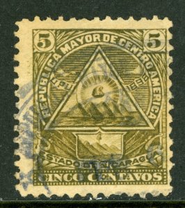Nicaragua 1896 Seebeck 5¢ Coat of Arms Unwmk Postally Used B859 ⭐⭐⭐⭐