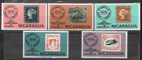 Nicaragua # 1038 - 1042  Wonderful set of stamps on stamps issued in 1976