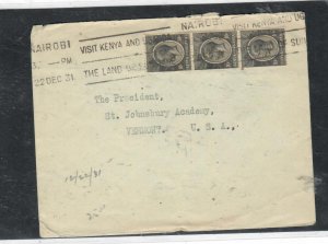 KENYA, UGANDA  COVER 1931  KGV 10CX3   SLOGAN CANCEL TO USA  P0309A