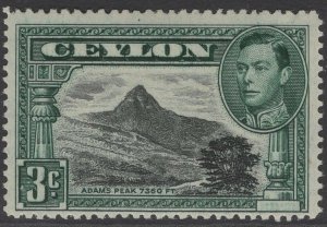 CEYLON SG387c 1941 3c BLACK & DEEP BLUE-GREEN p14 MTD MINT