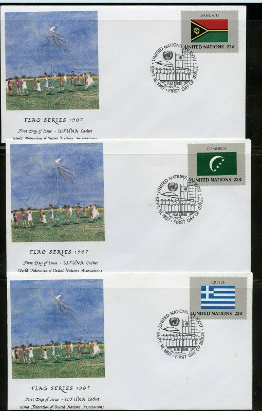 UN 1987 FLAGS WFUNA CACHET BY TONY BENNETT SET ON 16 FIRST DAY COVERS 