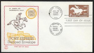 UNITED STATES FDC 4¢ Pony Express Envelope 1960 Tri Color