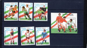 CUBA 1989 WORLD CUP SOCCER CHAMPIONSHIPS ITALIA SET OF 6 STAMPS & S/S MNH