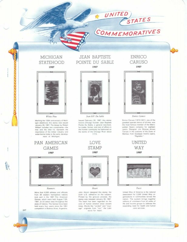 White Ace US COMPLETE 1987 Commemorative Stamp Album Pages 247 to 258