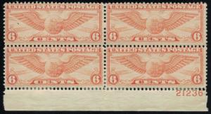 US #C19 6c Winged Globe, Plate Block, mint hinged, nice and fresh