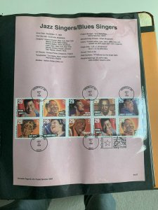 USPS Souvenir Page Scott 2854-2861, 1994 jazz singers/blues singers stamps