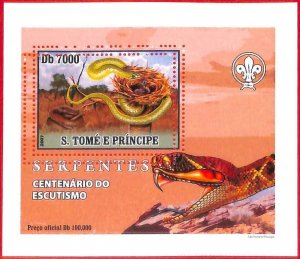 A4461 - SAO TOME & PRINCIPE- ERROR MISPERF Souvenir s: 2007, Snakes, Boy Scouts