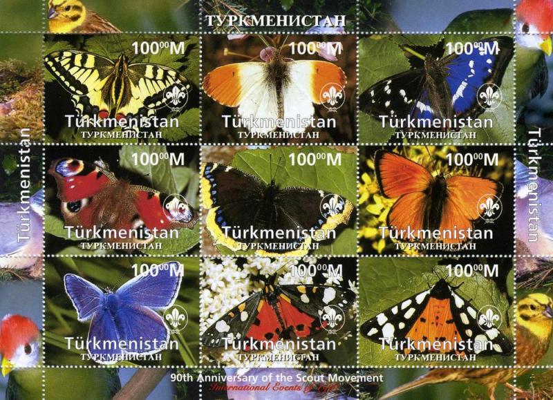 Turkmenistan 1997 BUTTERFLIES Scout Anniversary Sheet Perforated Mint (NH)