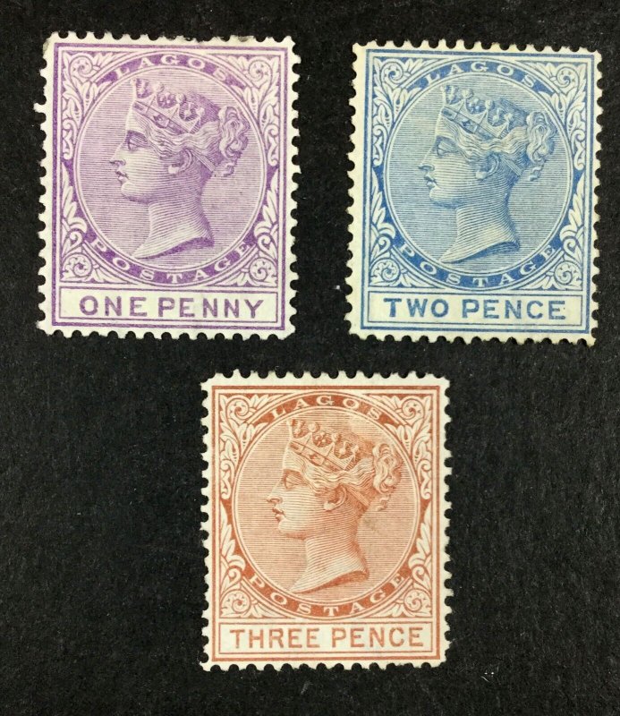 MOMEN: LAGOS SG #10-12 CROWN CC P14 1876-9 MINT OG H £250 LOT #68326*