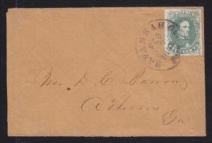 Confederate States Sc 1, 5c Jefferson Davison on 1862 cover Savannah to Athens, 