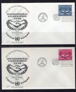 UN New York 143-144 Co-op Year Fleetwood Set of Two U/A FDCs