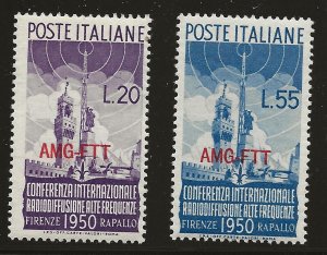 Trieste Scott #77-78, Singles 1950 Complete Set FVF MH