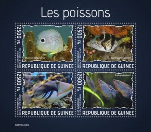 Guinea - 2019 Fishes on Stamps - 4 Stamp Sheet - GU190308a