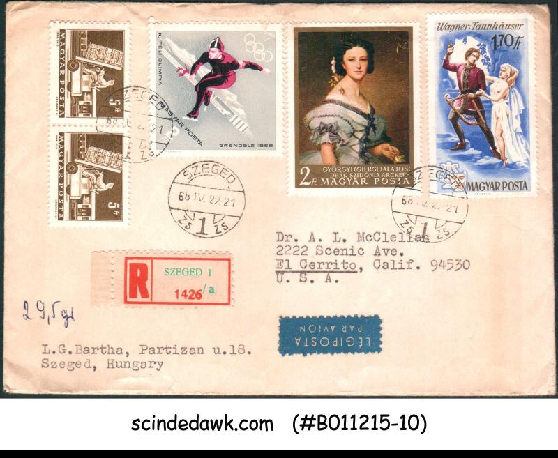 HUNGARY - 1968 REGISTERED ENVELOPE TO USA WITH 5-STAMPS