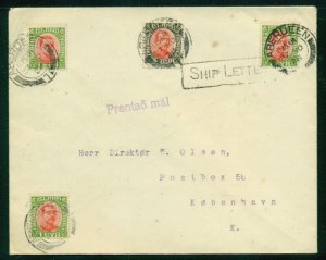 ICELAND 1928 Boxed SHIP LETTER and ABERDEEN (Scotland) printed matter to Denmark