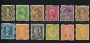 1932 US Postage Stamps #704-715 Mint VF Glazed Gum Washington Bicentennial Issue