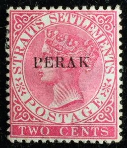 MALAYA 1890 PERAK 10mm opt STRAITS SETTLEMENTS QV 2c MNG SG#22 M3336