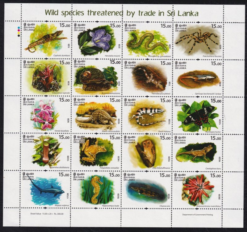 Sri Lanka 2020 Threatened Wild Species Mint MNH Miniature Sheet
