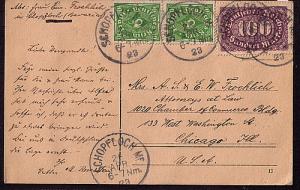  Germany #193 (2), 199  stamps on post card 26-04-23 to USA