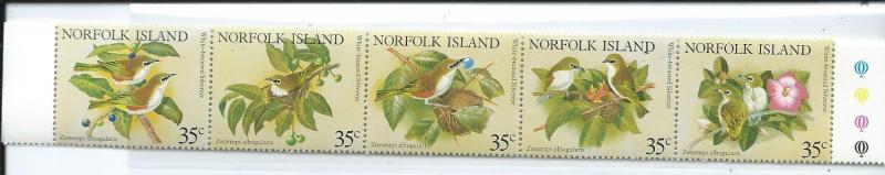 Norfolk Islands #287 35c Birds Strip of 5 (MNH)  CV $4.00