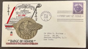 940 Staehle cachet Honorable Discharge Emblem WWII FDC 1946