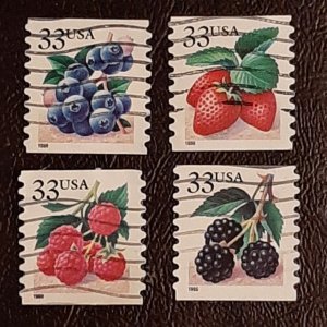 US Scott # 3302-3305; four used 33c Flora and Fauna, 1999; XF centering