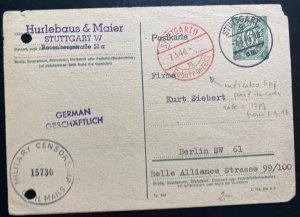 1946 Stuttgart Germany Allied occupation Commercial Postcard Cover To Berlin