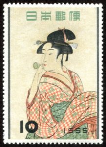 Japan #616  mh - 1955 Philatelic Week - art - Utamaro - ukiyoe - *hinged twice*