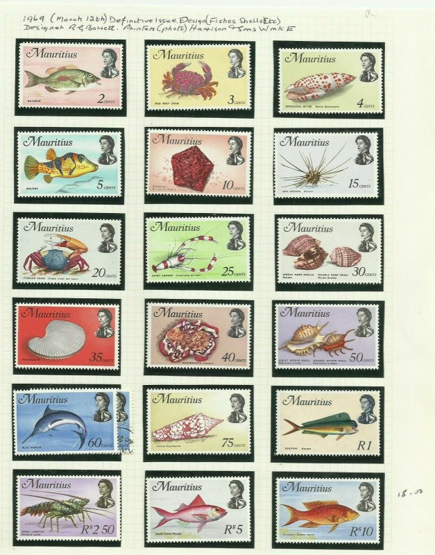 1969 Mauritius Set of 18 Issues, Sg 382-399, Unmounted Mint. {Box 3-4}