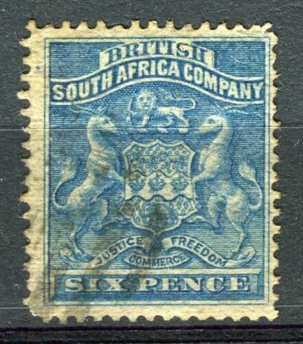 RHODESIA: 1890-92 early classic Springbok issue used Shade of 6d. value 