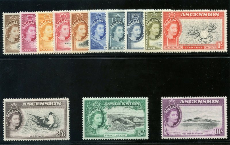 Ascension 1956 QEII set complete MLH. SG 57-69. Sc 62-74.