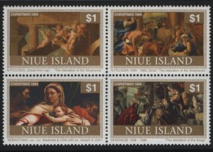 Niue 1994 MNH Sc 670 $1 Paintings Christmas Block of 4