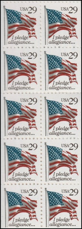 US 2593a Old Glory I Pledge Allegiances 29c pane 10 MNH 1992