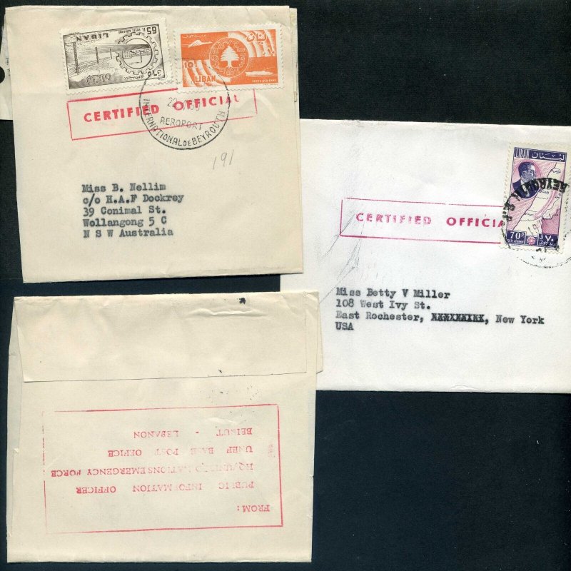 U.N. Emergency Force, Beirut-Lebanon, three 1960-61 Newspaper Wrappers