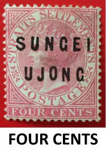 SCARCE Malaya 1882 SUNGEI UJONG opt 4c QV Straits Settlements SG#23 CV£2750 MNG