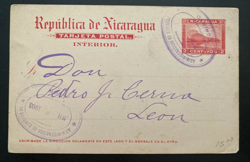 1903 Corinto Nicaragua Postal Stationery Postcard Cover To Leon 