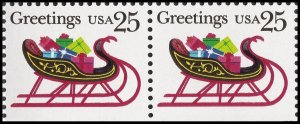 US 2429 Greetings Sleigh Presents 25c horz pair MNH 1989